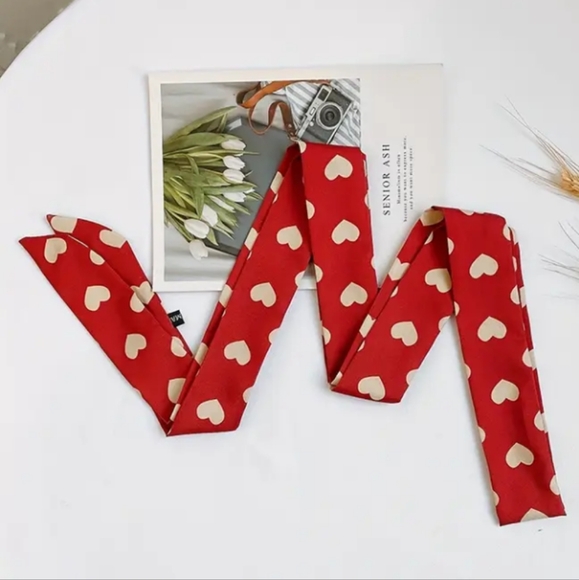 BAG SCARF Red with White Hearts 🤍 - Picture 3 of 6